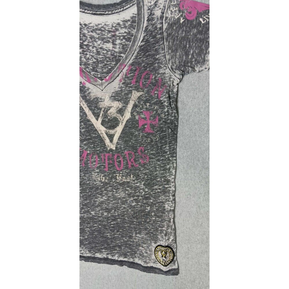 Affliction Motors Short Sleeve Burnout Shirt Womens Size Small Heather Gray Grey - Picture 5 of 13